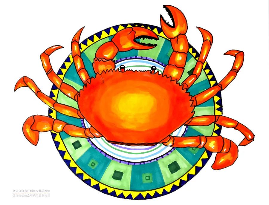 儿童画教程秋季艺术表现课程秋风起螃蟹肥