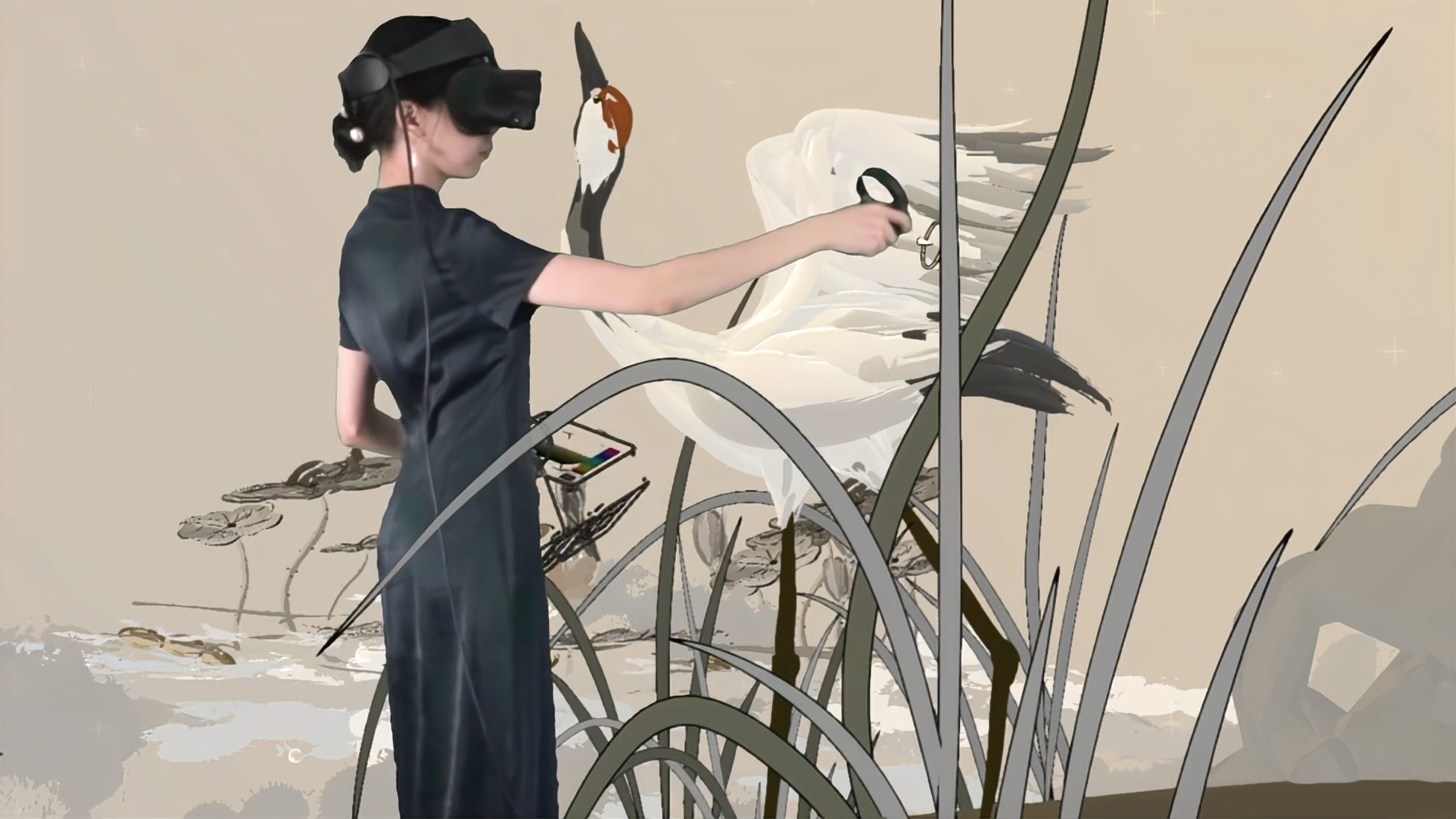 惊艳女子用vr创作出中国风立体水墨画