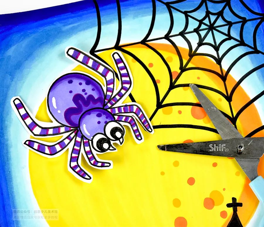 儿童画教程万圣节主题趣味绘画课程爬来爬去的小蜘蛛