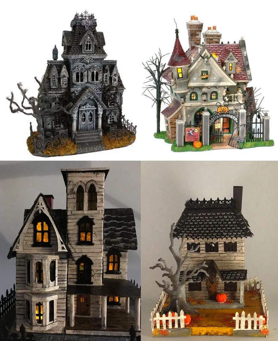 轻粘土搭建出城堡的房顶用黄色,紫色等富有万圣节代表性的色彩制作成