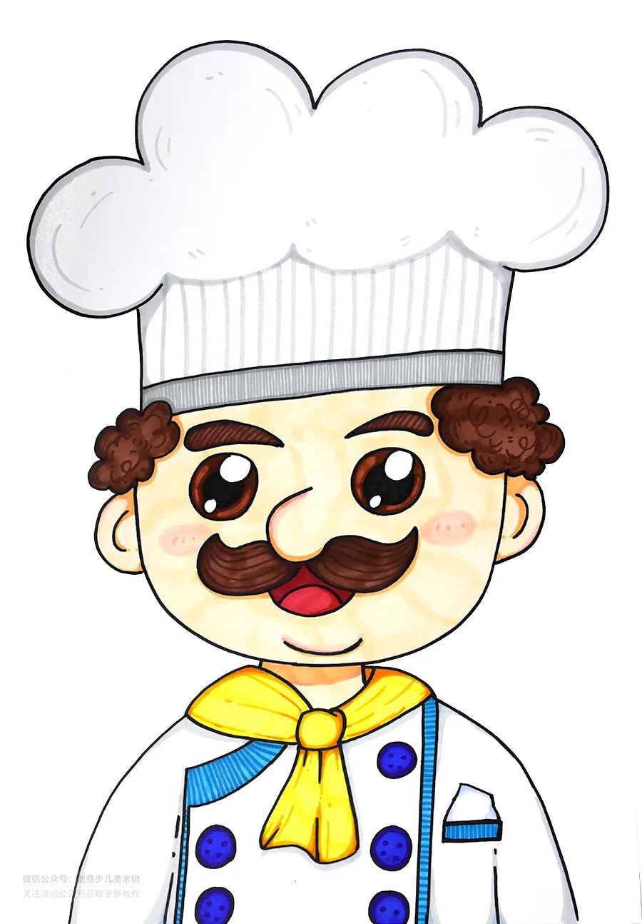 儿童画教程初级趣味卡通画厨师的烹饪大赛