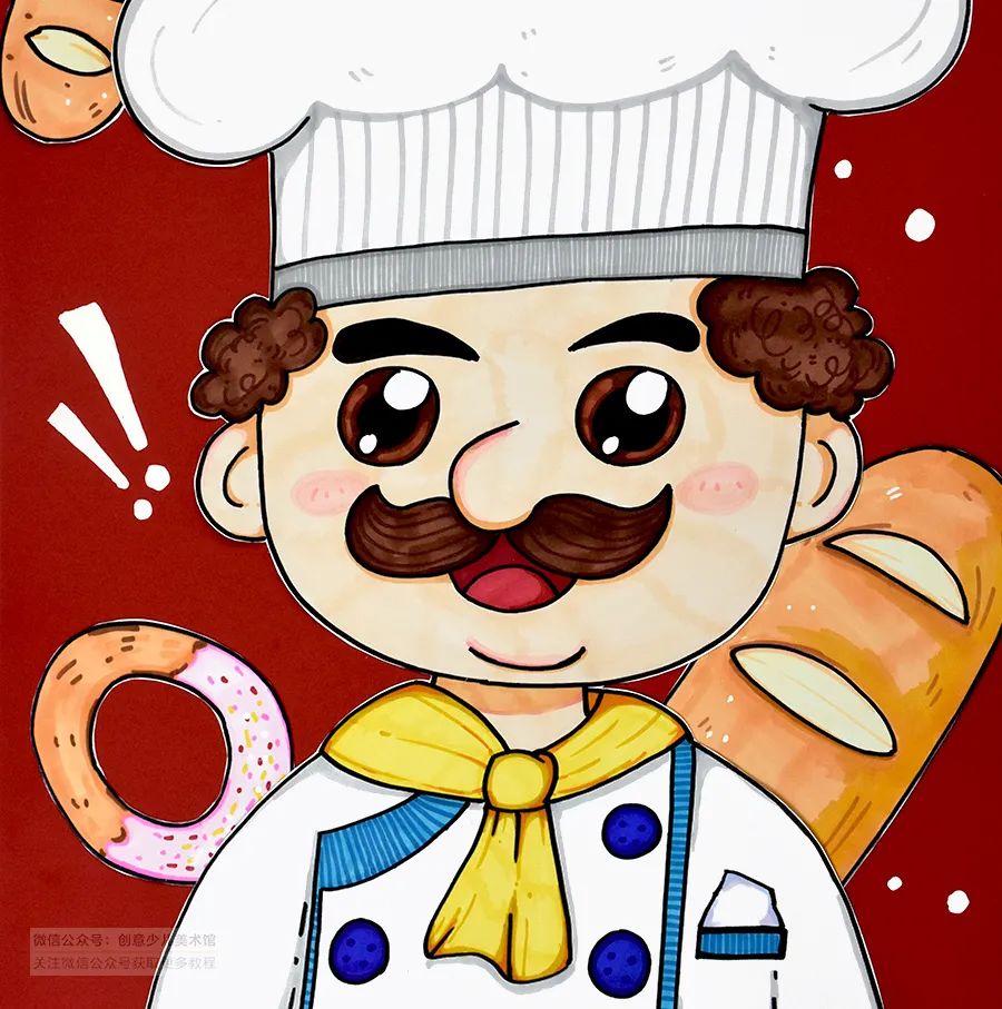 儿童画教程初级趣味卡通画厨师的烹饪大赛