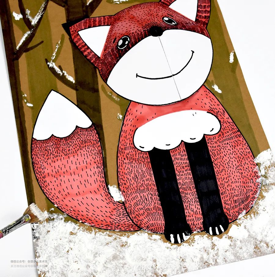 儿童画教程趣味半立体创作艺术课雪地里的小狐狸