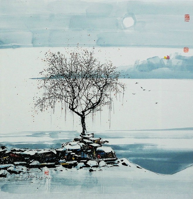 汪钰元的彩墨画唯美诗意