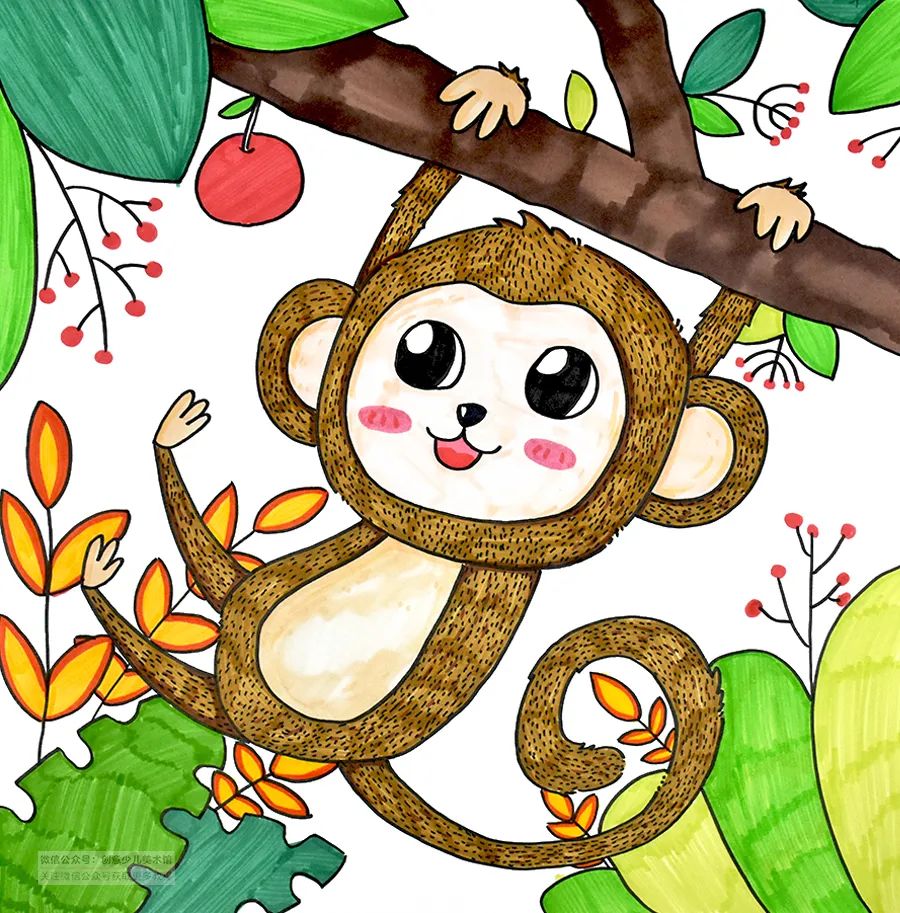 儿童画教程探秘神奇的动物世界丛林中的小猴子