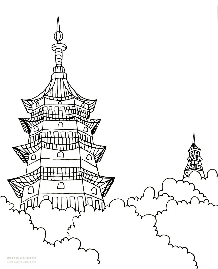 儿童画教程探寻中国传统古建筑巍然屹立的古塔