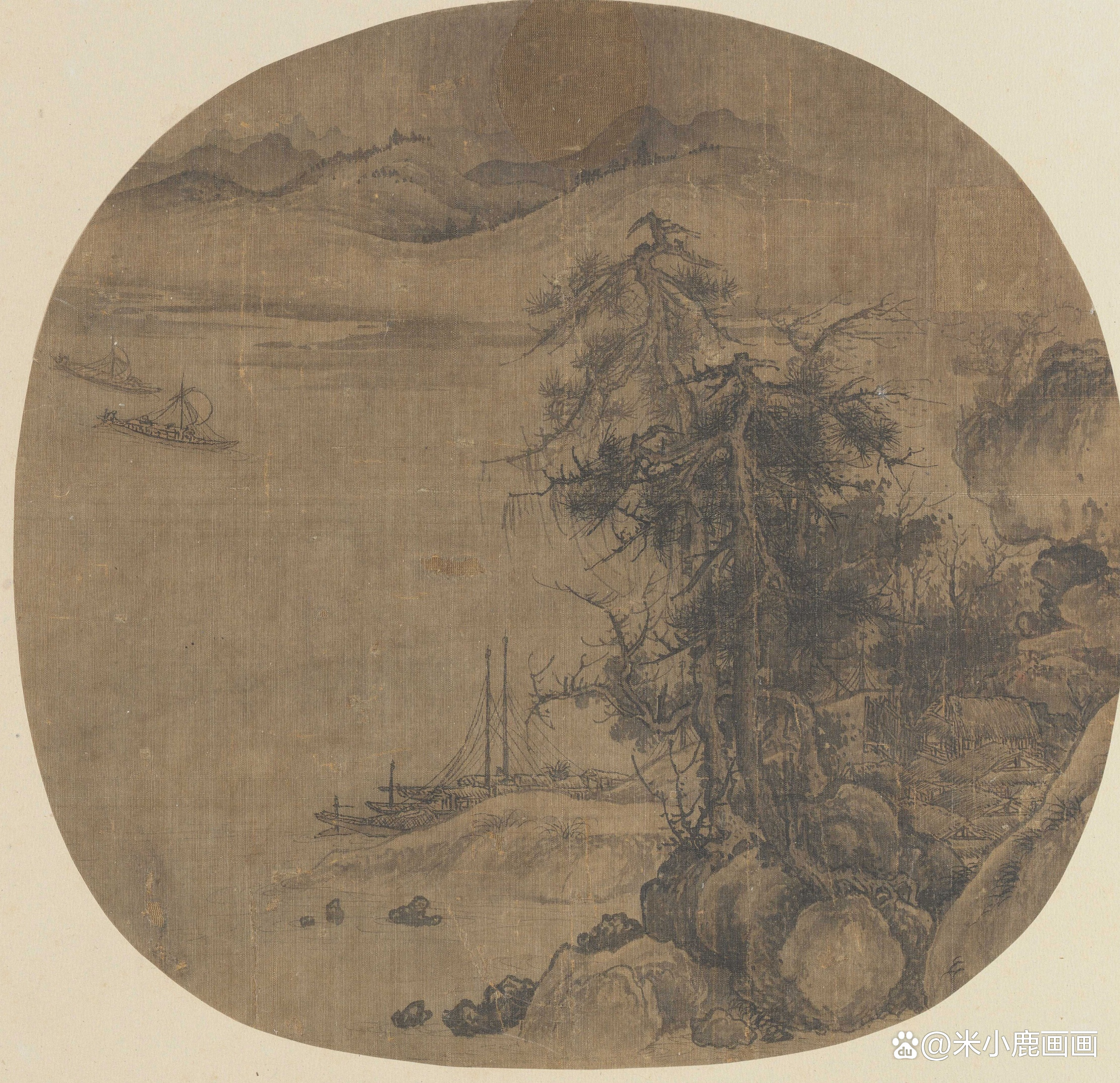 宋代山水小品春江帆饱图课徒稿全集