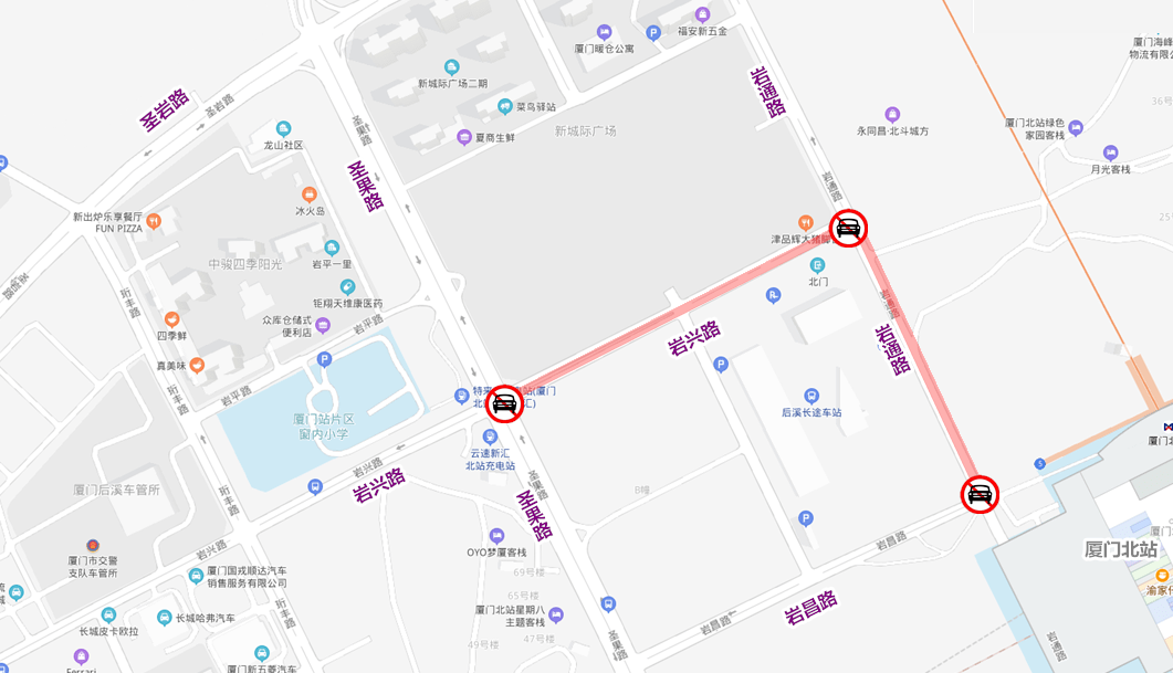 集美区岩兴路道路封闭示意图。